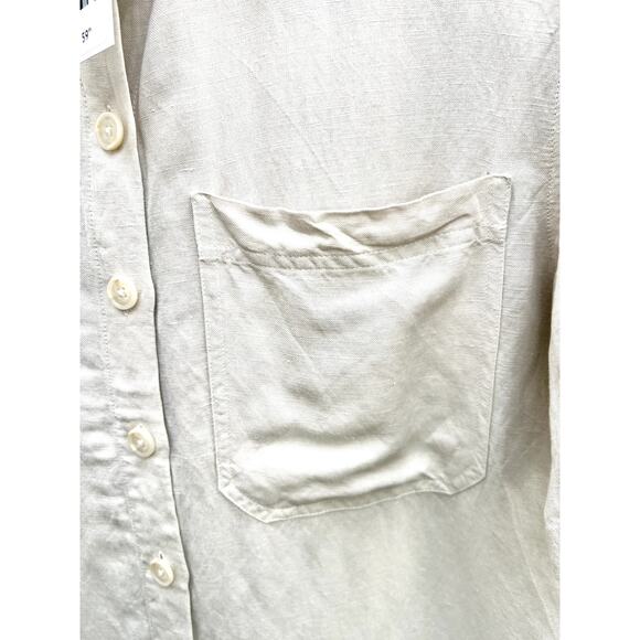 NWT Dynamite Short Sleeve Rainy Day Linen Button Down Blouse Beige Women's XS - Picture 5 of 7